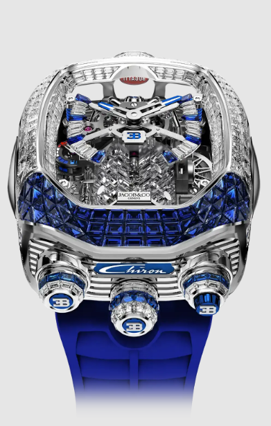(image for) Jacob & Co bugatti chiron tourbillon baguette WHITE GOLD (DIAMONDS & BLUE SAPPHIRES) Replica Watch BU800.30.AM.UA.A